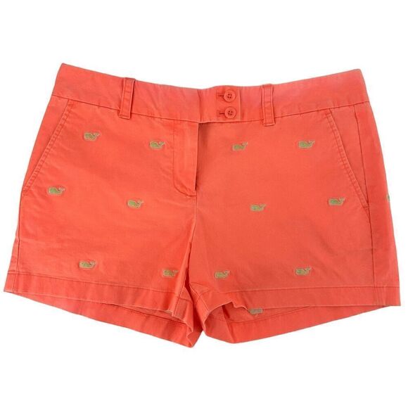 Vineyard Vines Dayboat Shorts Size 6 Neon Orange Whale Embroidered Preppy Chino - Picture 1 of 9